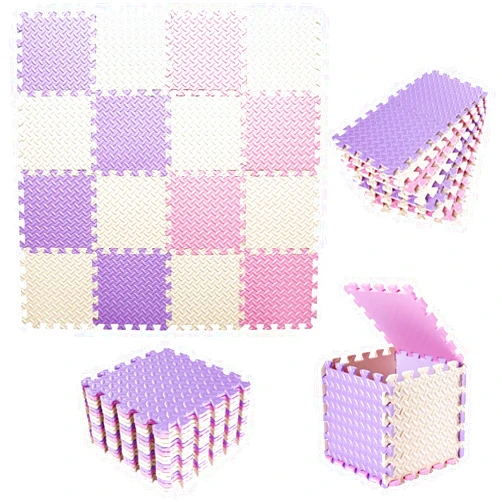 Tamiplay Foam Play Mat for Baby, 0.4 Inch Thicked Interlocking Floor Mats with Solid Colors, Soft Non-Toxic Squares Baby Play Mat, EVA Foam Puzzle Floor Mat for Toddler, 16 Tiles(Pink/Beige/Purple)