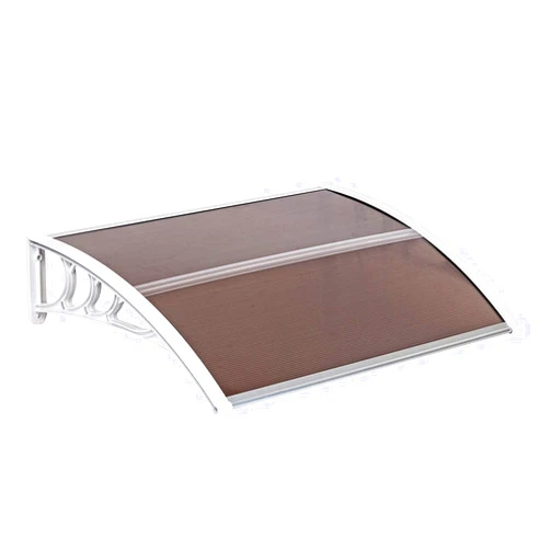 Flandre Patio Door Window Awning Canopy, Polycarbonate Cover Front Door Outdoor Patio Awning Canopy UV Rain Snow Protection Hollow Sheet (40 x 32 in, Brown Canopy/White Bracket)(HT-100)