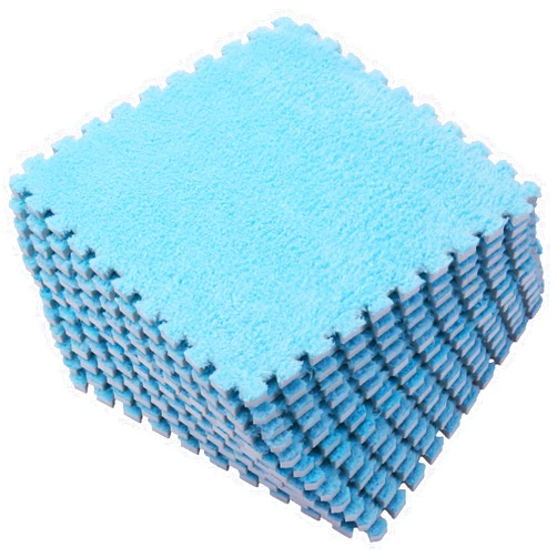 Tamiplay 12Pcs/Set Plush Foam Play Mat, 0.4 Inch Thickened Interlocking Shaggy Soft Eva Baby Play Mat, Solid Colored Plush Interlocking Playmat Foam Floor Mat, Kid's Play Mat for Playpen(Lake Blue)