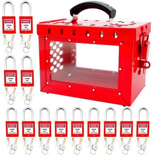 SAFBY Lockout Tagout Box Kit Portable Safety Group Padlock Box with 13 Loto Locks Lock Out Tag Out Station (1pcs Loto Box with 13 Locks)
