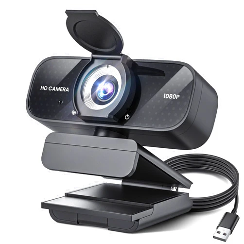 Catitru Full HD Webcam with Built-in Microphone, 1080P Video and Wide Angle Camera, Privacy Cover, for Desktop PC Laptop Computer Black