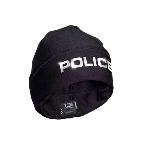 13FA Police Reflective Utility Beanie - USA Patriotic Gear - Stretch-Fit Poly-Spandex - Unisex Hi-Vis Hat (US, Alpha, One Size, Standard, Black & Reflective)