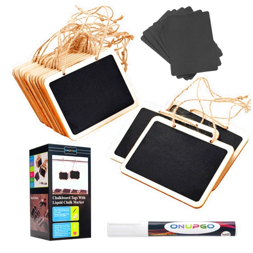 ONUPGO 16 Pack Chalkboard Tags for Baskets with String, Mini Erasable Chalkboards with Hanging String, Wooden Mini Chalkboard Signs, Hanging Chalkboard Labels, Price Tags, Message Tags