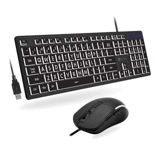X9 Performance Large Print Lighted Keyboard and Mouse - USB Wired Keyboard and Mouse Combo - Large Letter Backlit Keyboard and Mouse Combo for Elderly, Low Vision, Visually Impaired