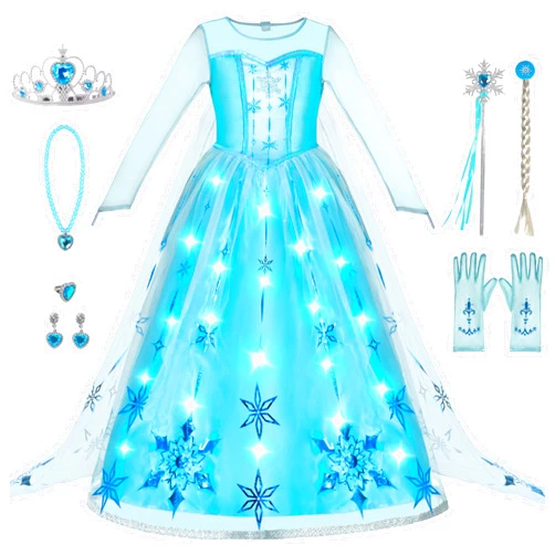 Spooktacular Creations Halloween Kids Ice Princess Dresses, Light-Up Princess Costume for Girls, Sequin Gown for Birthday