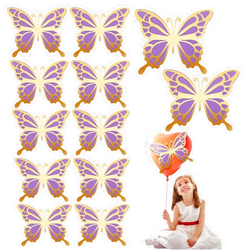 Yordearly 12 Pack Large Butterfly Party Decoration, 2 Layer Big Butterfly Decorations, 3D Paper Giant Butterfly Wall Decor for Bedroom, Wedding, Birthday, Baby Shower Decorations (Purple)