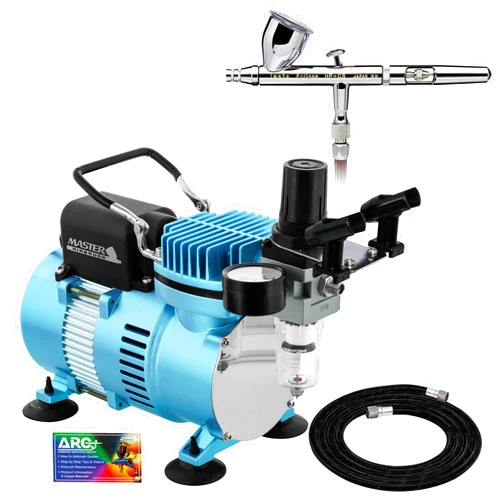 Master Airbrush Iwata Eclipse HP CS Airbrush Set with a 1/5 hp Cool Runner II Dual Fan Air Compressor System Kit, Professional All-Purpose Dual-Action Gravity Feed Airbrush, 0.35mm tip, 6ft Hose, Holder, How-To Guide