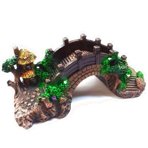 BCSIUHD Aquarium Ornament - Pavilion Tree Fish Tank Decoration Poly Resin Bridge Landscape Decor Fish Tank Ornaments
