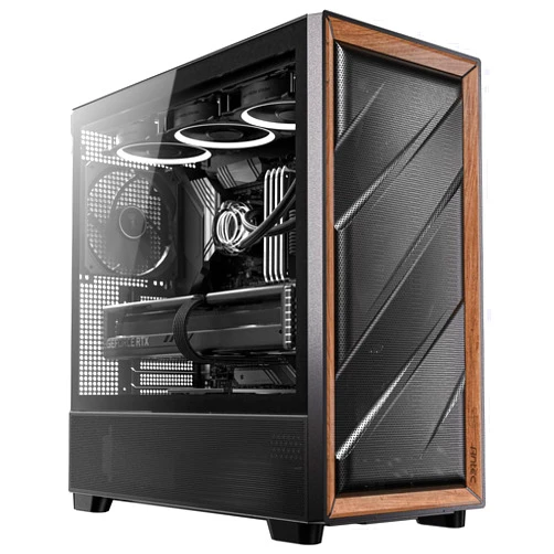 Antec Flux Wood, 5 x PWM Fans Included, High-Airflow Front Panel with Walnut Wood, Type-C, 420mm Radiator & Back Connect Motherboard Support, Up to 9 Fans Simultaneously, Mid-Tower E-ATX PC Case