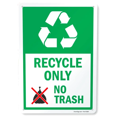 SmartSign 14 x 10 inch “Recycle Only - No Trash” Metal Sign with Symbol, 40 mil Laminated Rustproof Aluminum, Multicolor, Made in USA