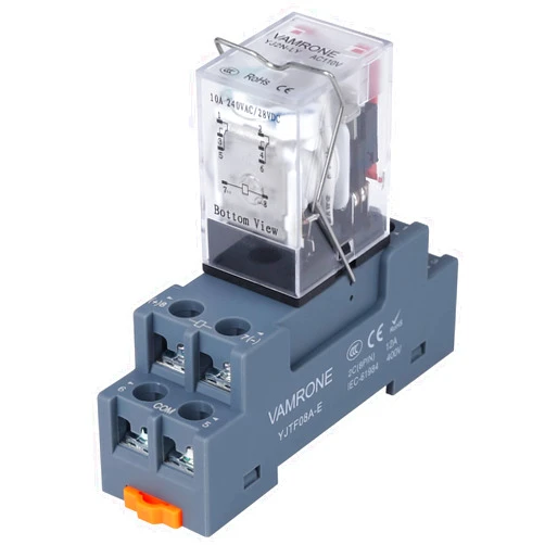 VAMRONE Electromagnetic Power Relay, 8-Pin 10 AMP 110V/120V AC Relay Coil with Socket Base, LED Indicator, DPDT 2NO 2NC - MY2NJ [Applicable for DIN Rail System]