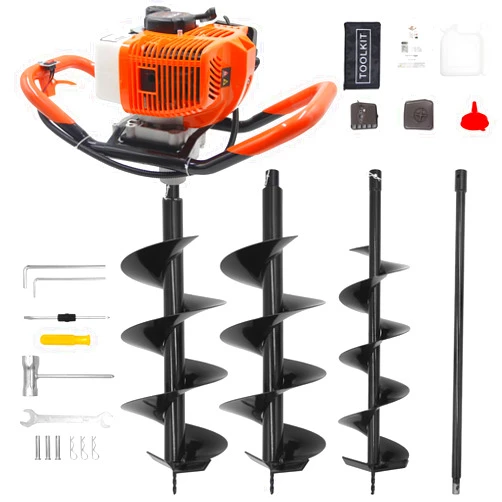 Prowoo 62CC Newly Upgraded Post Hole Digger Gas Powered, 2 Stroke Auger Post Hole Digger with 2 Drill Bits (6