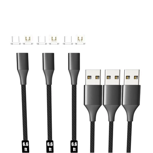 N. NETDOT NetDot Gen10 2in1 Nylon Braided Magnetic Charging Cable Fast Charging and Data Transfer for Micro USB and USB C Android Smartphones (6.6ft / 3 Pack, Black)