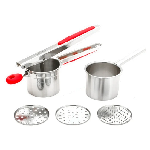 UberChef Potato Ricer Set with 3 Ricing Discs (Fine, Medium, Coarse) - Premium Stainless Steel Baby Food Strainer, Fruit Masher, and Food Press with Ergonomic Comfort Grip
