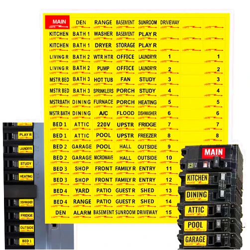 LogFaadCoi Premium Durable Circuit Breaker Labels, 129 Waterproof Fuse Box Stickers, Easy to Read and Install (Yellow, 1)