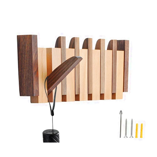 OLETNY Coat Rack Wall Mount Wood, Wood Coat Rack Wall Mount with 6 Flip-Down Magnetic Hooks Piano Coat Rack for Entryway, Bathroom, Bedroom, Kitchen