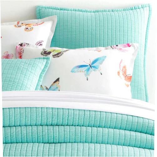 Pine Cone Hill Boyfriend Soft Turquoise Matelasse Pillow Sham, King Size, Blue Solid Pattern