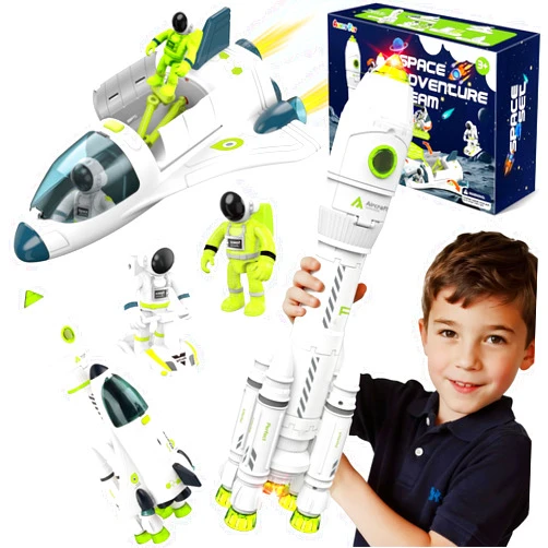 AuntyFey Space Rocket Ship Toys for Kids, Space Toys Shuttle for Kids 3-5-7 with 2 Astronaut Figures, Spaceship with Glowing & Sound Effect, Educational Stem Gift for Boy Girl