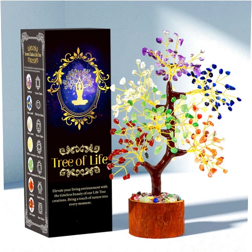 WHOLEV 7 Chakra Tree of Life, WHOLEV Life Tree, Crystal Tree for Positive Energy - Meditation, Chakra Tree, Crystals and Healing Stones, Feng Shui Money Bonsai,Housewarming Gift, Meditation Accessories Decor