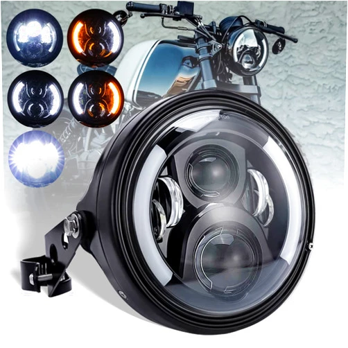 LEDOPPO 7 Inch LED Motorcycle Headlight Round with Housing Bucket Turn Signal DRL Hi/Low Beam Headlight for Harley Honda Suzuki Yamaha Kawasaki Cafe Racer Chopper Bobber Motorcycle