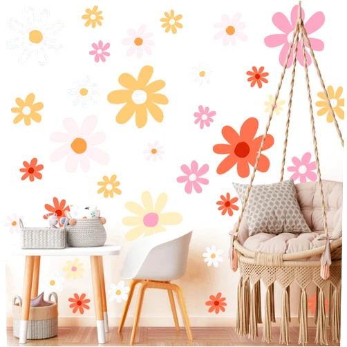 TaoBary 12 Sheets Daisy Wall Decals Flower Wall Stickers Large Daisy Wall Stickers Daisy Decals for Wall Peel and Stick for Nursery Bedroom Living Room Wall Decor(Lovely Style)