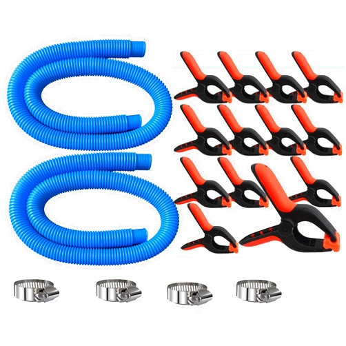 Hxxyilok 2 Pack Pool Hoses+ 13 Pack Pool Clips for Above Ground Pools, Pool Hoses Tubes, 5inch Heavy Duty Woodworking Spring Clamps for Winter Pool Cover