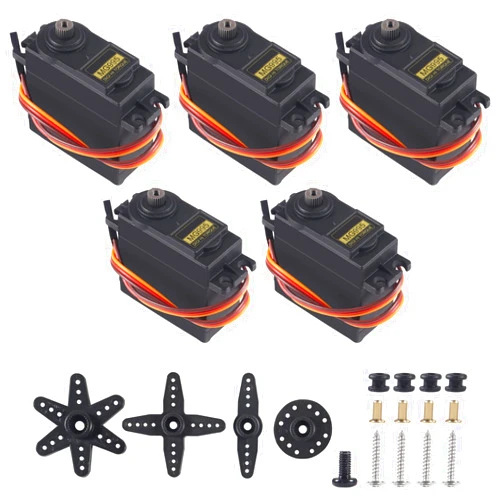 DWEII Servo Motor MG995 Control Angle180 Metal Gear Servo 20KG Digital High Speed Torque Servo Motor for Smart Car Robot Boat RC Helicopter Pack of 5