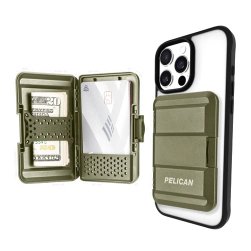 Pelican MagSafe Wallet for iPhone | Heavy Duty MIL-STD Snap-On iPhone Magnetic Wallet & Phone Card Holder | Detachable & Slim Hard Case Wallet for iPhone Pro Max 16/15/14/13/12 Series | OD Green