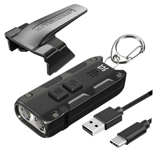 Nitecore Tip SE Keychain Flashlight, Black 700 Lumen USB-C Rechargeable EDC with Lumentac Charging Cable