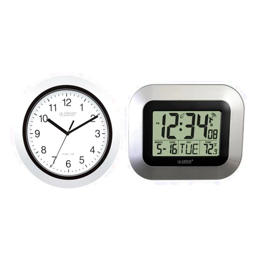 La Crosse Technology Atomic Analog and Digital Wall Clocks with Indoor Temperature