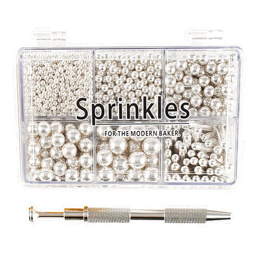 Kasvan silver Mix Sugar Sprinkles - Edible Candy Pearls with 4-Claw Sprinkle Pen,118g/4.16 Oz, Gift Box Pack, Baking Cake Decorations, Ice Cream Toppings and Cookie Decorating, Wedding Party Chirstmas Supplies