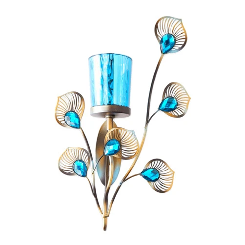 Zingz & Thingz Exotic Peacock Plume Collection Tealight & Candle Lighting, 6.75x2.25x10.75, Wall Sconce Single