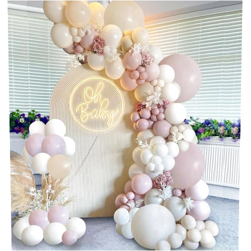 Zesliwy Fog Pink Sand White Boho Ballloons, 144pcs Blush Beige White Pink Balloons for Girl Women Baby Shower Bride Shower Party Decorations……
