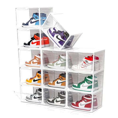 CKHXR 12 Pack White Shoe Boxes Stackable,Large Shoe Storage Organizer with Magnetic Door,Drop Side Shoe Containers for Entryway,Sneaker Storage Fit up to US Size 13 for Men/Women(13’’x10.62”x8.26”