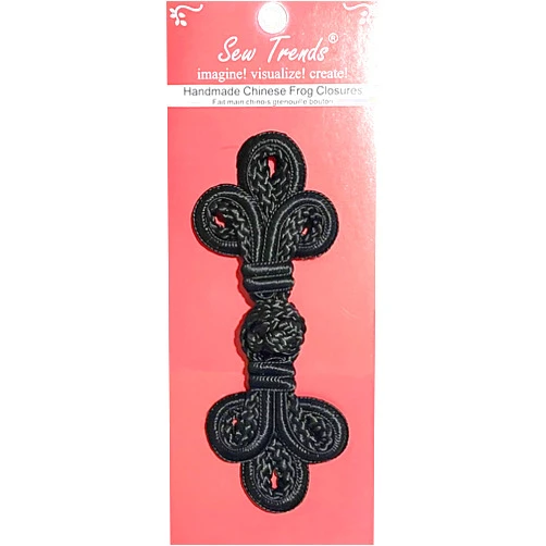 SEW TRENDZ Frogs Closures Chinese Button Hook & Eye Fastener -Black-Big Large Double Braid Three Loop Frog-4750-ODBLK, FG4750-BLK-OLD-FBA