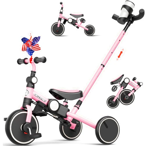 EagleStone 5 in 1 Tricycle for Toddlers 2-5 Years Old,Foldable Toddler Bike with Push Handle, Ideal Balance Bike and Birthday Gifts for Age 2 3 4 5 Boys and Girls