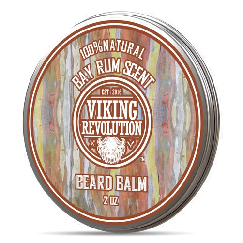 Viking Revolution Beard Balm with Bay Rum Scent and Argan & Jojoba Oils - Styles, Strengthens & Softens Beards & Mustaches - Leave in Conditioner Wax for Men