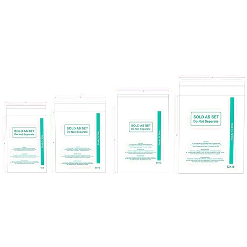 Papapacks 800 (Count) Combo Pack 4 size x 200 (6X9 8X10 9X12 12X15) Clear Poly bags with Suffocation Warning. Self Seal Resealable.