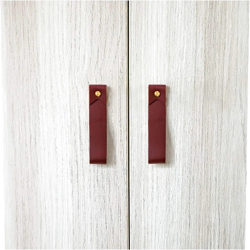 KEYAIIRA - Medium Leather and Brass Drawer Pull - Leather Closet Door Pulls for Kitchen cabinets knobs gold hardware furniture knobs and handles rustic home decor Minimal
