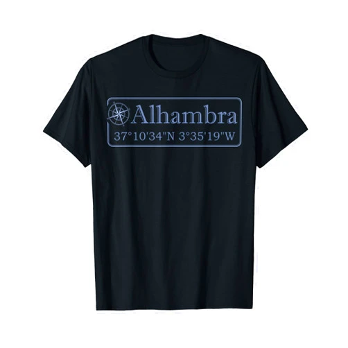 Alhambra Erinnerungsstücke Merch Alhambra Granada Spain Map Location coordinates Souvenir T-Shirt