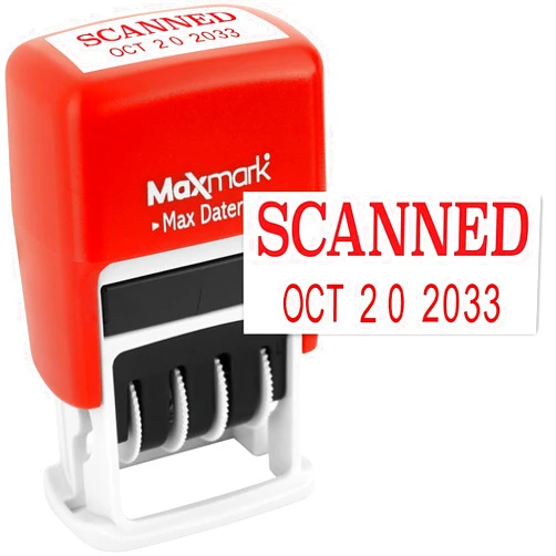 MaxMark Self-Inking Rubber Date Office Stamp with Scanned Phrase & Date - RED Ink (Max Dater II), 12-Year Band