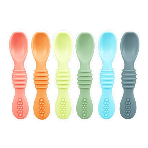 PandaEar 6 Pack Silicone Baby Spoons Self Feeding 6 Months for Toddler - Baby Led Weaning Utensils 6-12 Months - Infant Spoons First Stage - Baby Feeding Essentials - Baby Eating Utensils Set