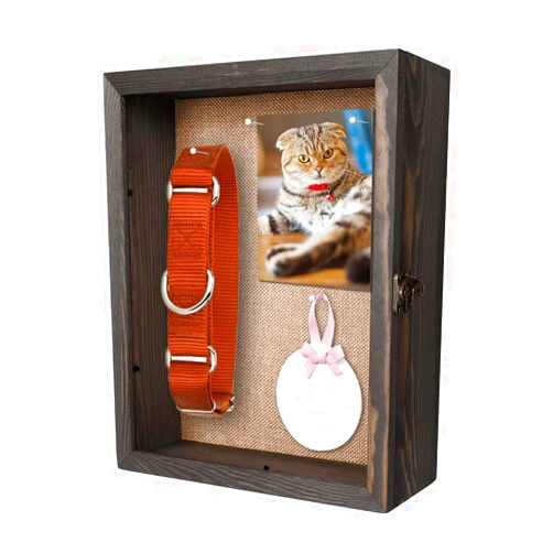 Derkerry Wooden Memorial Shadow Box for Cat: Wall-mounted Rememberance Frame with Clay Paw Print Impression Kit Display Case for Pet Photos Keepsake