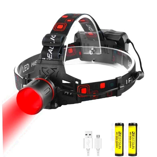 GRABOYY Red LED Headlamp Rechargeable Super Bright Hunting Headlamps Waterproof Headlamp Flashlight Zoomable 3 Modes Headlight for Hunting Fishing Running