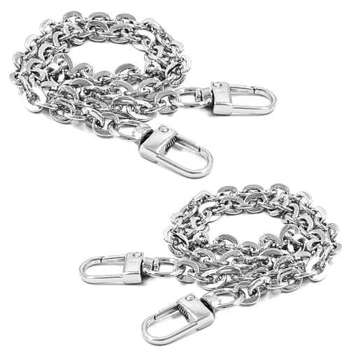 Luomorgo 2 Pcs Metal Chain Handles Strap, Purse Chain Straps Replacement, Handbags Chain Handles for Shoulder Bags, Clutch Purse DIY Crafts (Silver, 23.6