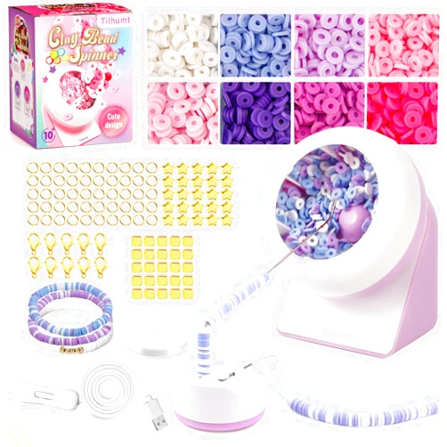 Tilhumt Clay Bead Spinner, 2112Pcs Bracelet Making Kit with Electric Bead Spinner and 8 Colors Polymer Clay Beads, Automatic Bracelet Maker for Jewelry Making & Friendship Bracelets, Gift for Girls