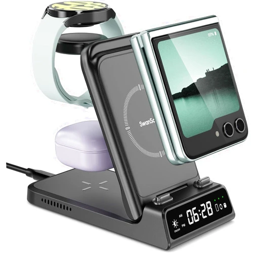SwanScout Charging Station for Samsung Z Flip 6, SwanScout 703F, Wireless Charger for Samsung Galaxy Z Flip 6/5/4/3, Galaxy Watch Ultra/7/6/6 Classic/5/5 Pro, Galaxy Buds 3 Pro/3/2 Pro/2 (Foldable)