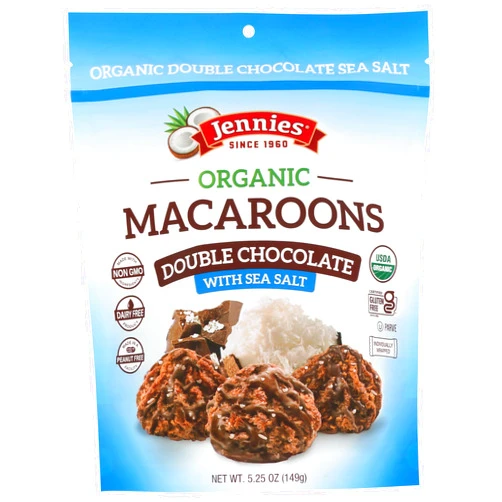 Jennies Organic Double Chocolate Macaroons with Sea Salt, 5.25oz | Dairy Free | Gluten Free | Peanut Free | Individually Wrapped