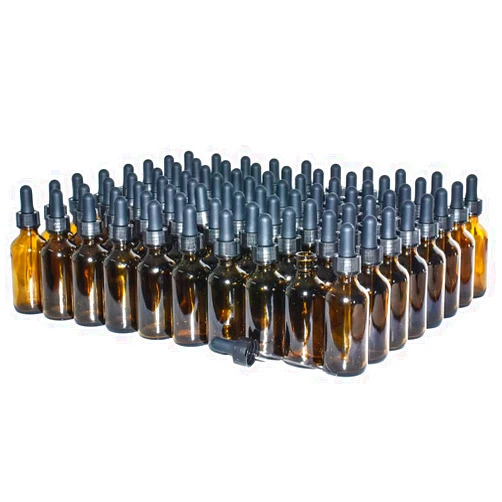 GlassBottleOutlet (Pack of 80) 2 oz. Amber Boston Round with Black Glass Dropper