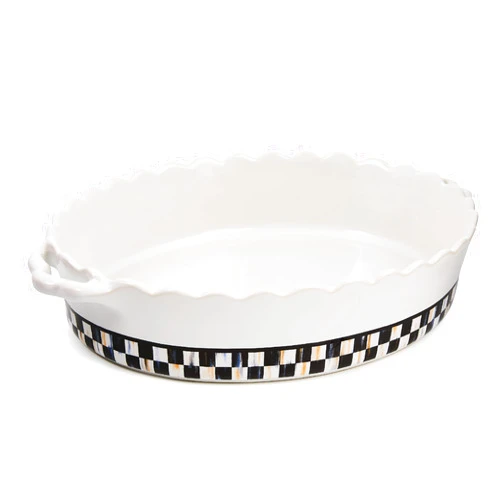 MACKENZIE-CHILDS Everyday Oval Casserole Baker, Cute Oven Baker, Large, Black-and-White Courtly Check